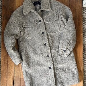 Womens Coat jacket long Gray Teddy style size xs